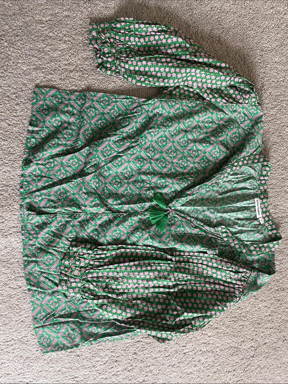 Roller Rabbit Green and Pink Floral Print Blouse